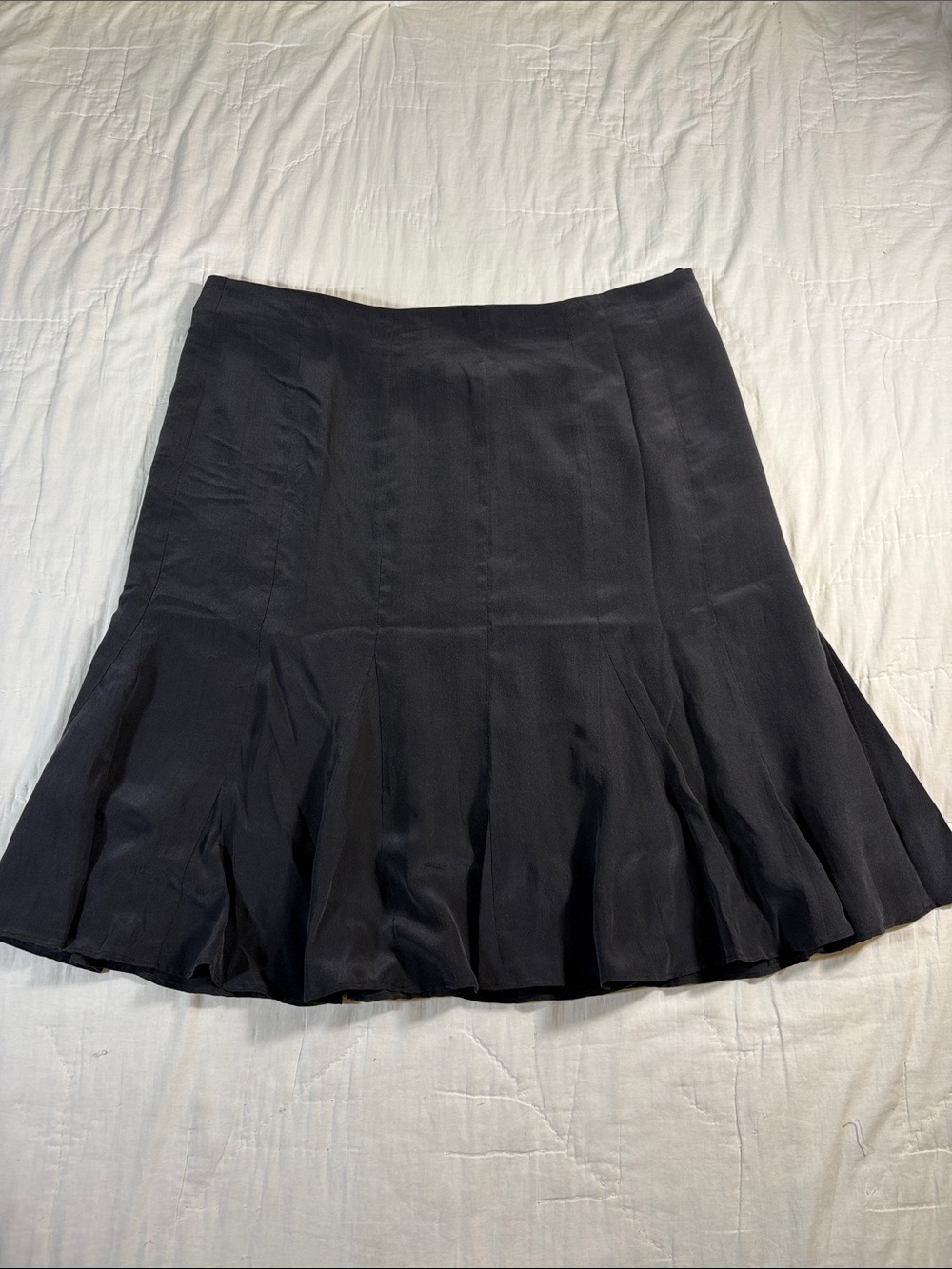 Gap Sz 16 Black 100% Silk Drop Waist Ruffle‎ Fluted Fit & Flare Midi Skirt